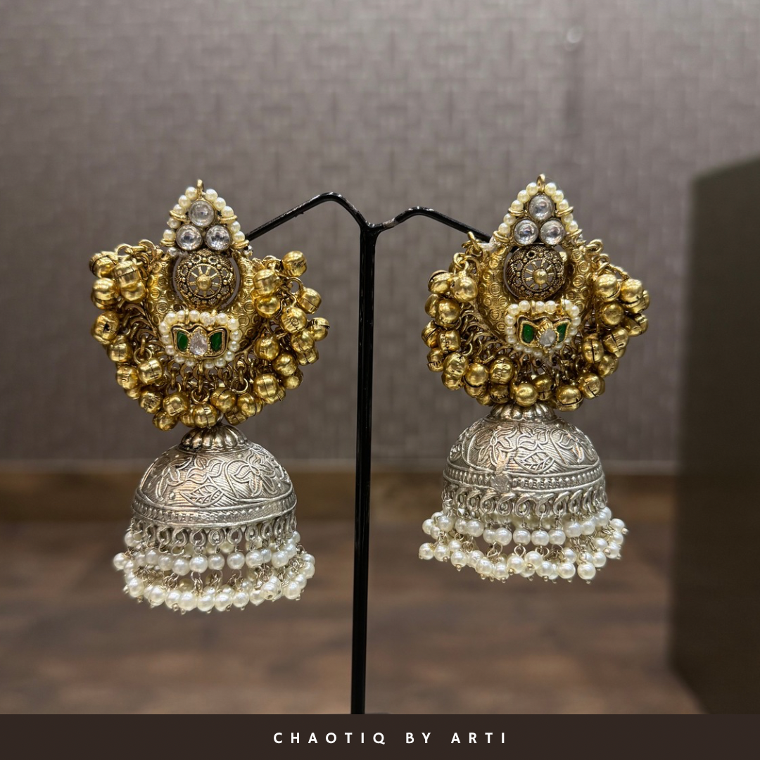 Mahira Gold-Plated Oxidised Earrings