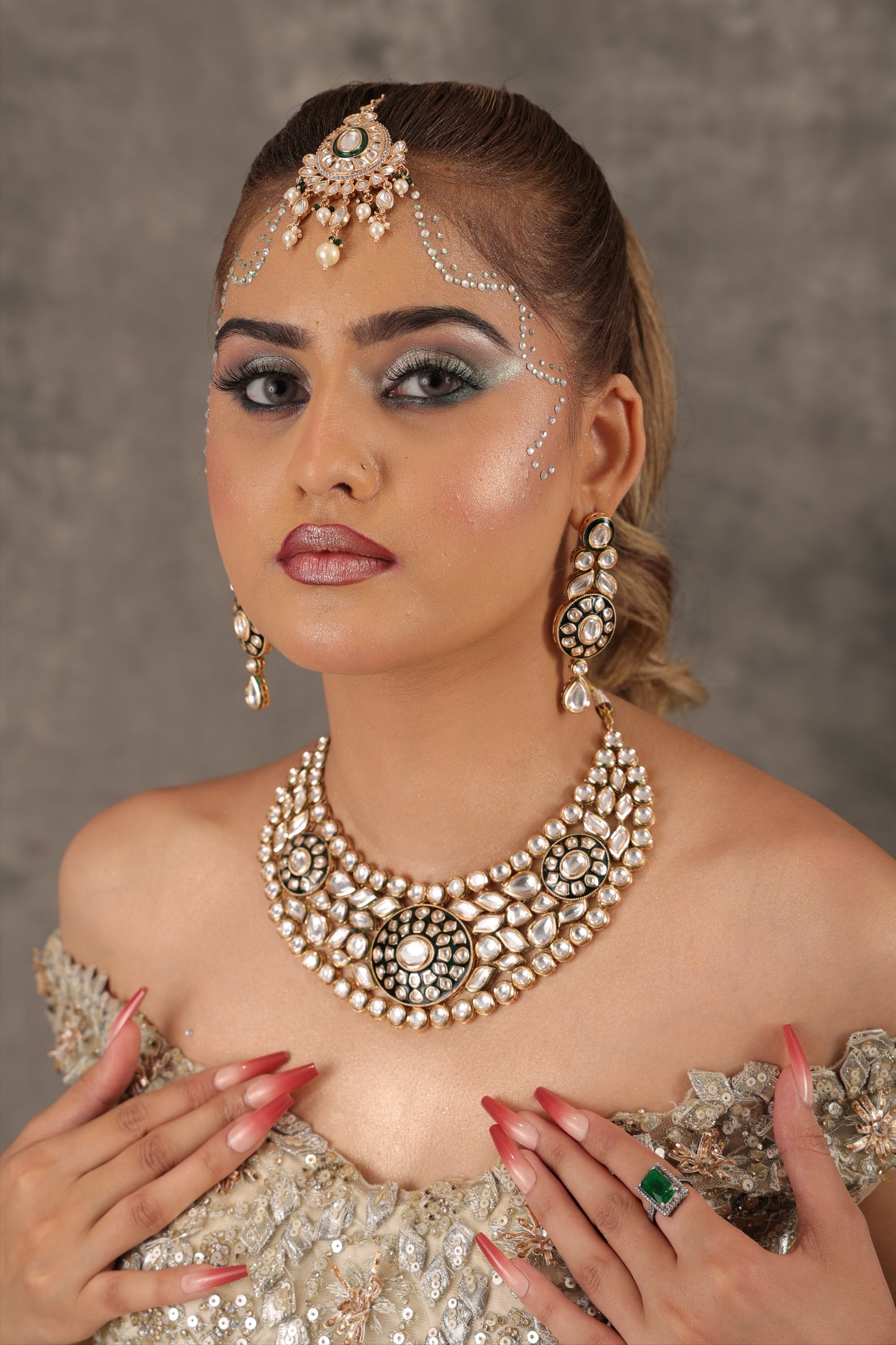 Falguni green meena gold plated choker set