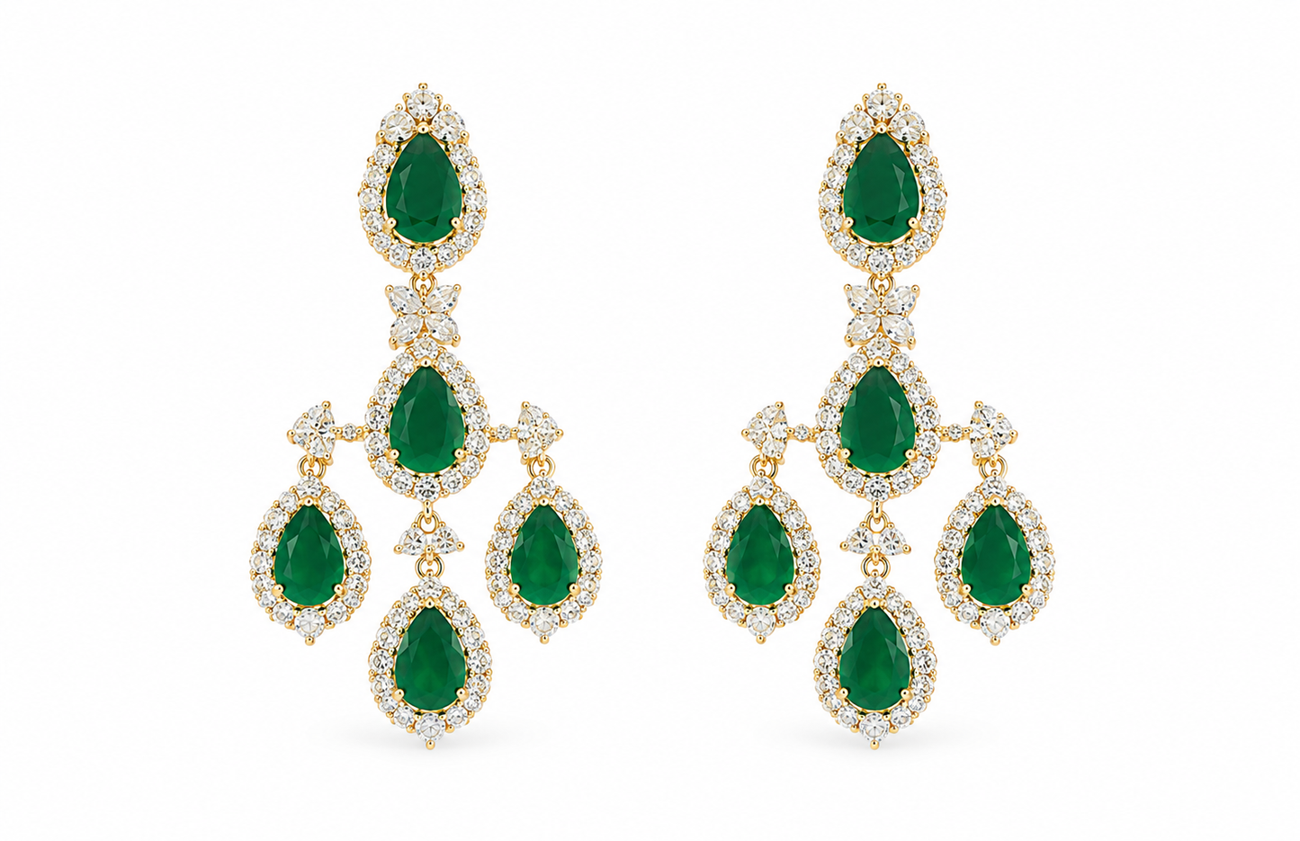 Avira Long Diamond Danglers with Emerald Stones