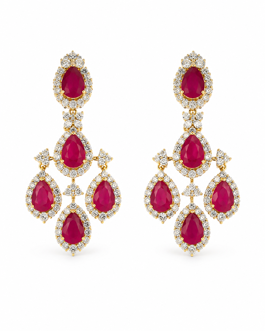 Avira Long Diamond Danglers with Ruby Stones