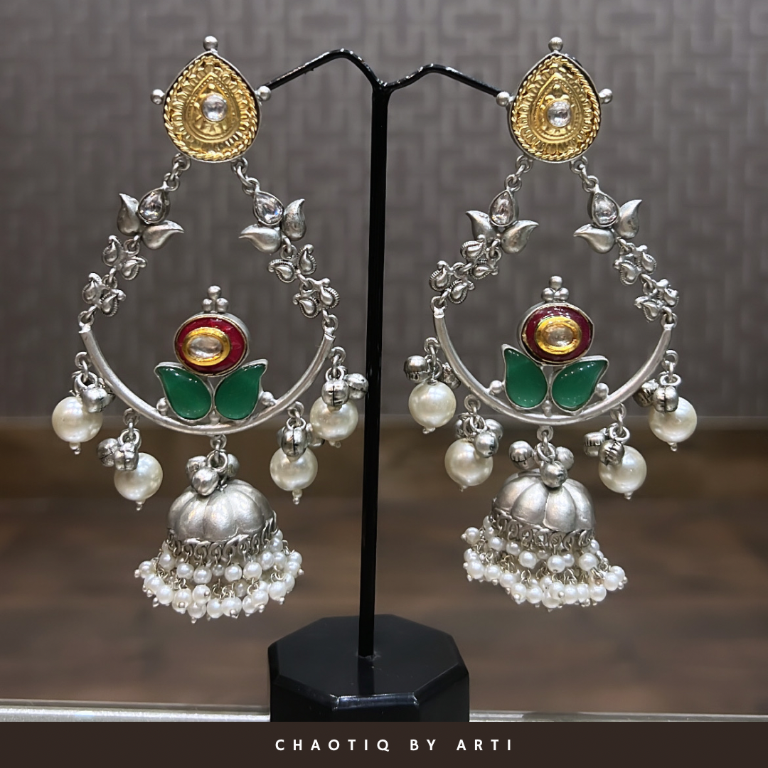 Gul paan shaped oversized jhumka earrings