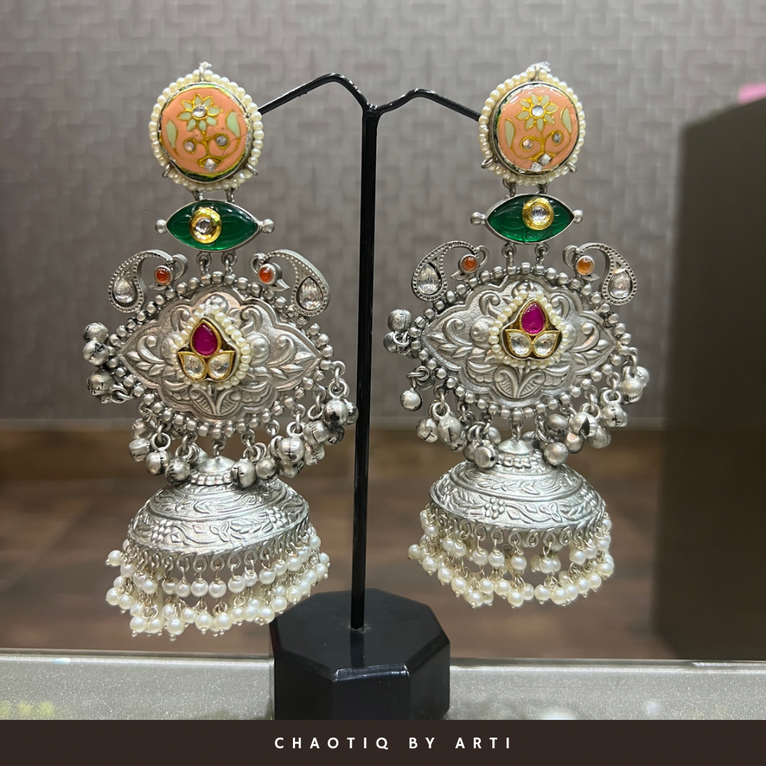 Naaz oversized meenakari jhumka earrings