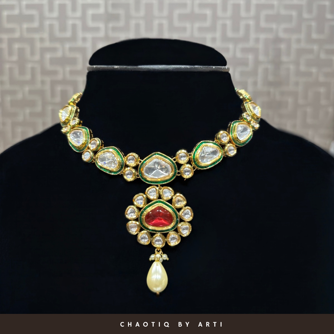 Suhana gold plated meenakari ruby necklace set