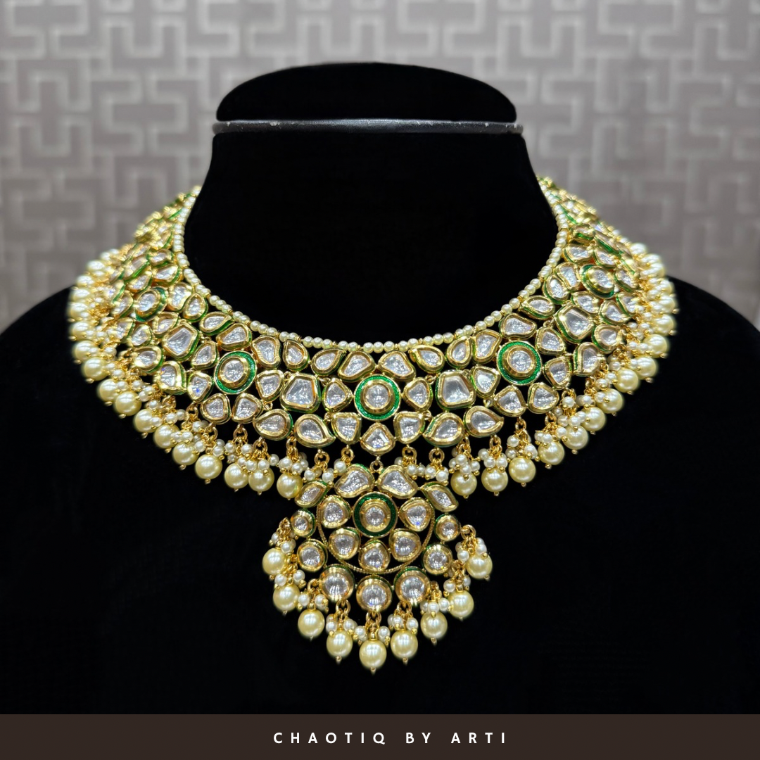 Maira gold plated polki meenakari necklace set