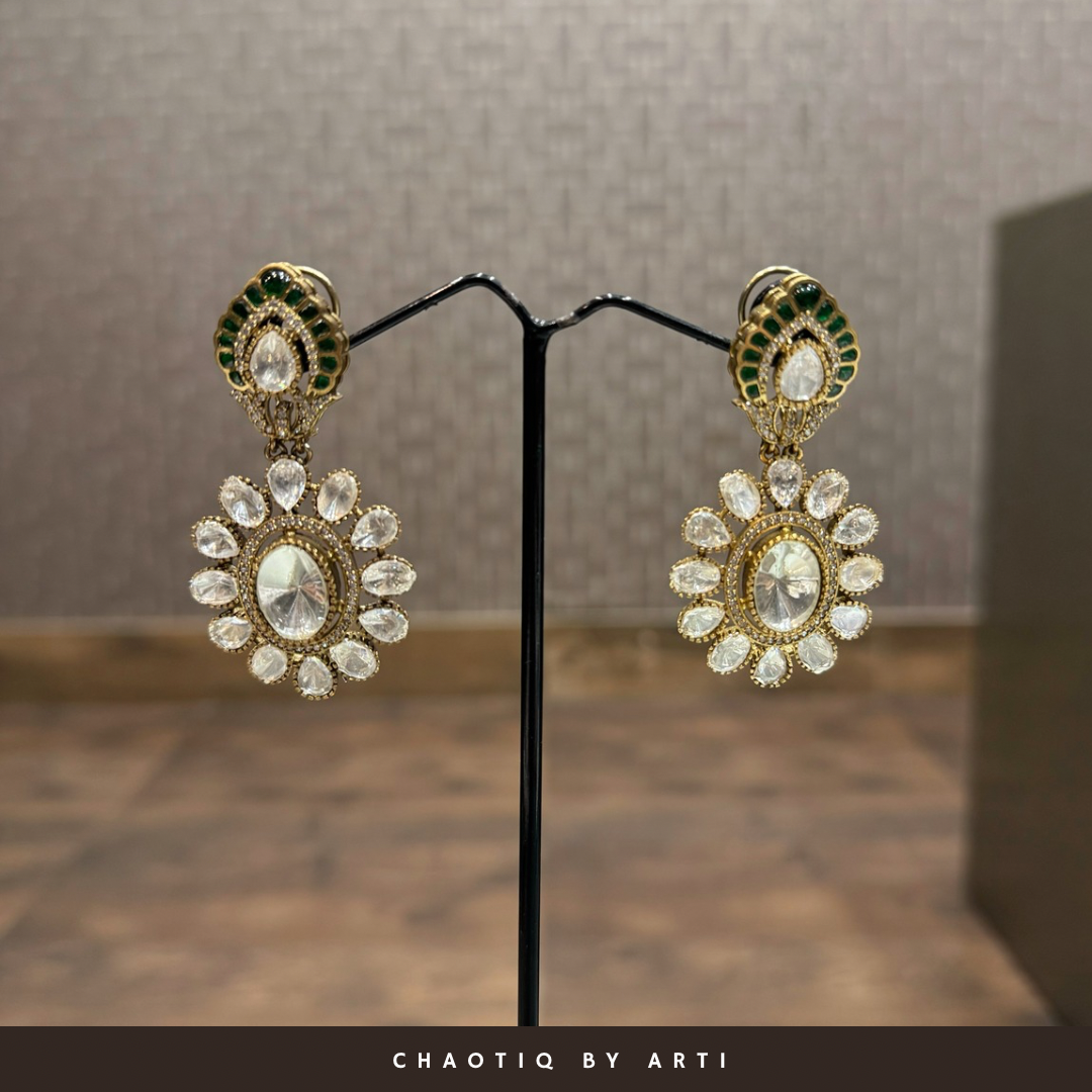 Falguni antique polished Polki and coloured earrings