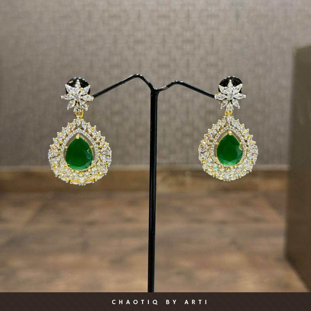 Elina Diamond and Emerald Earrings