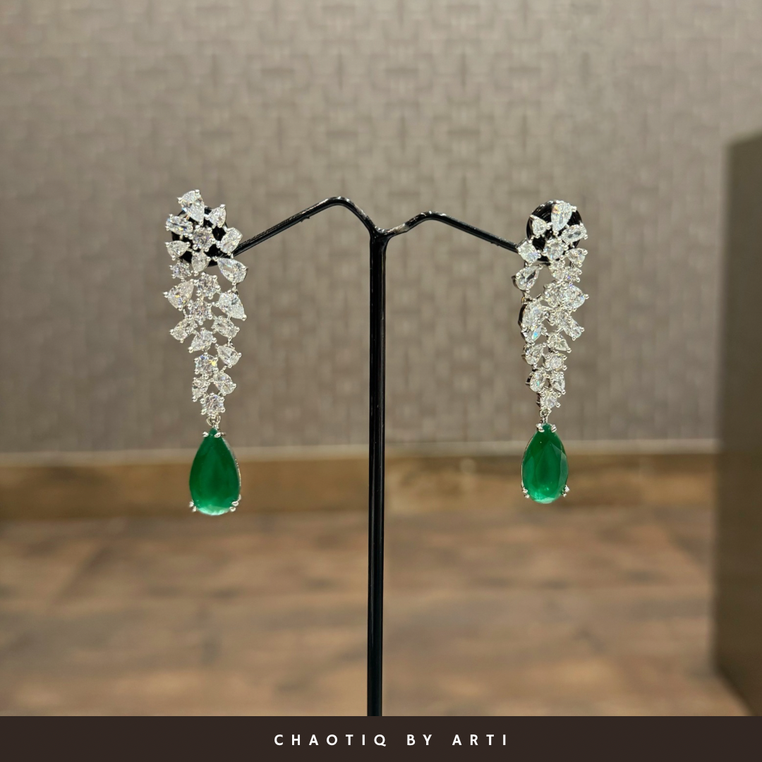 Aayat Long diamond danglers with emeralds stone