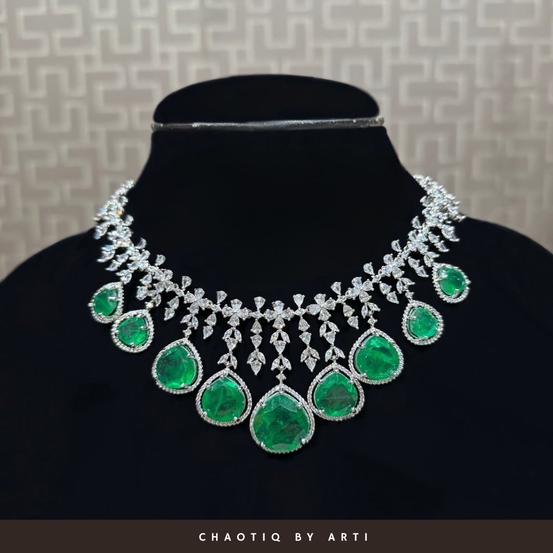 Giselle emerald drop diamond necklace set