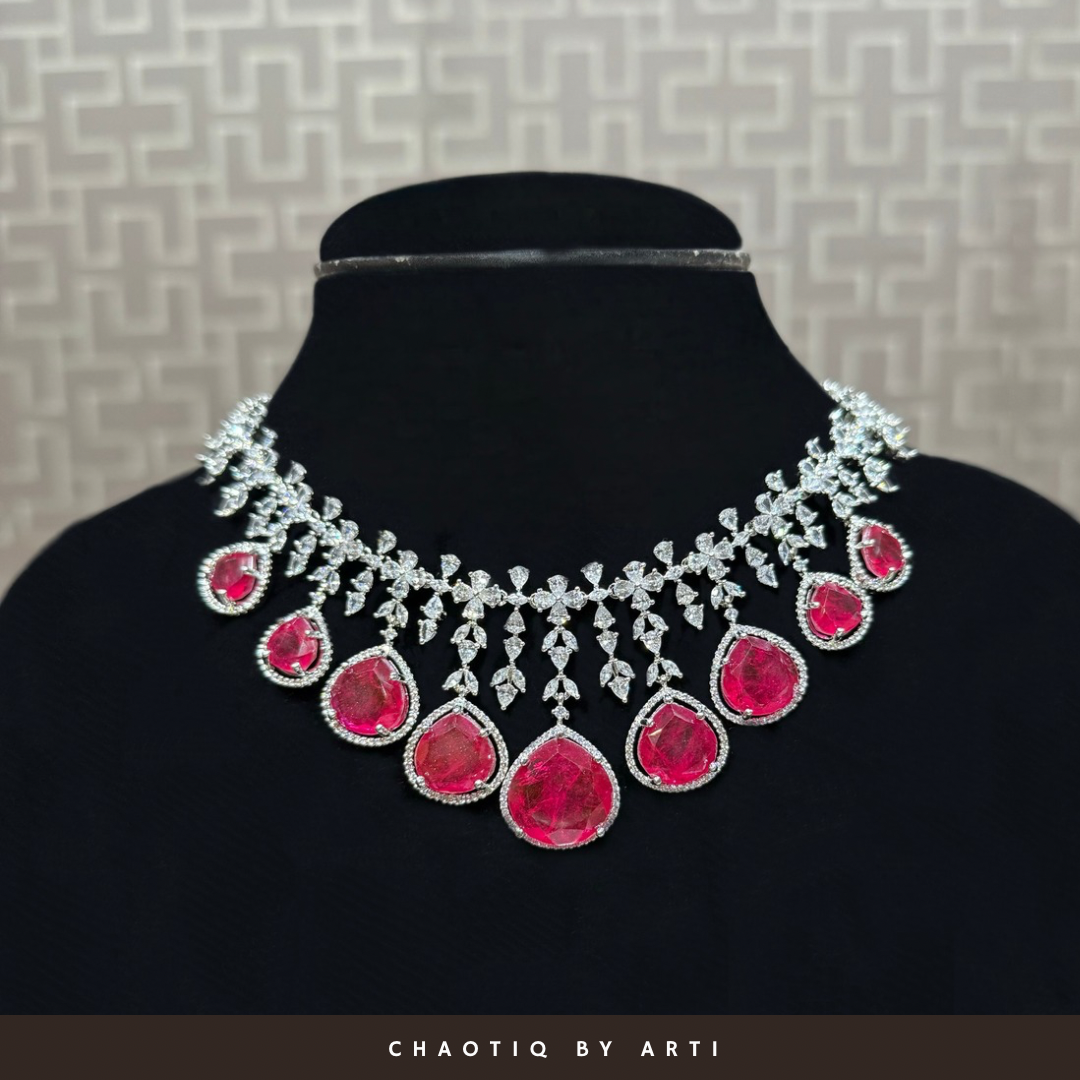 Giselle ruby drops diamond necklace set