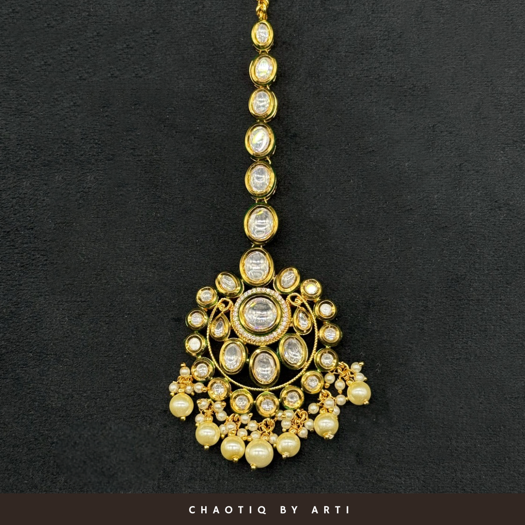 Maira Gold plated polki and pearl maangtikka