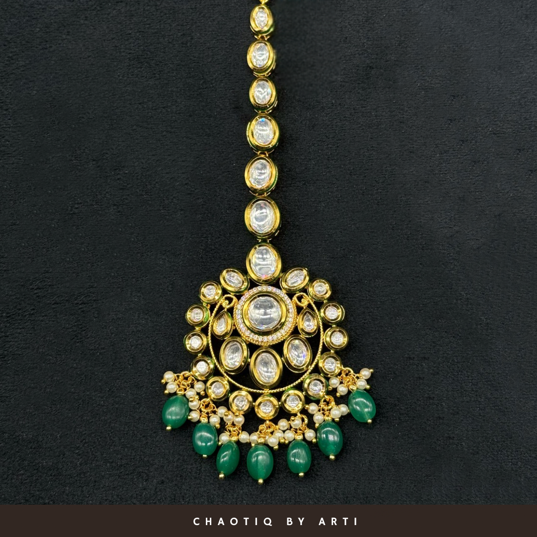 Maira Gold plated polki and pearl maangtikka