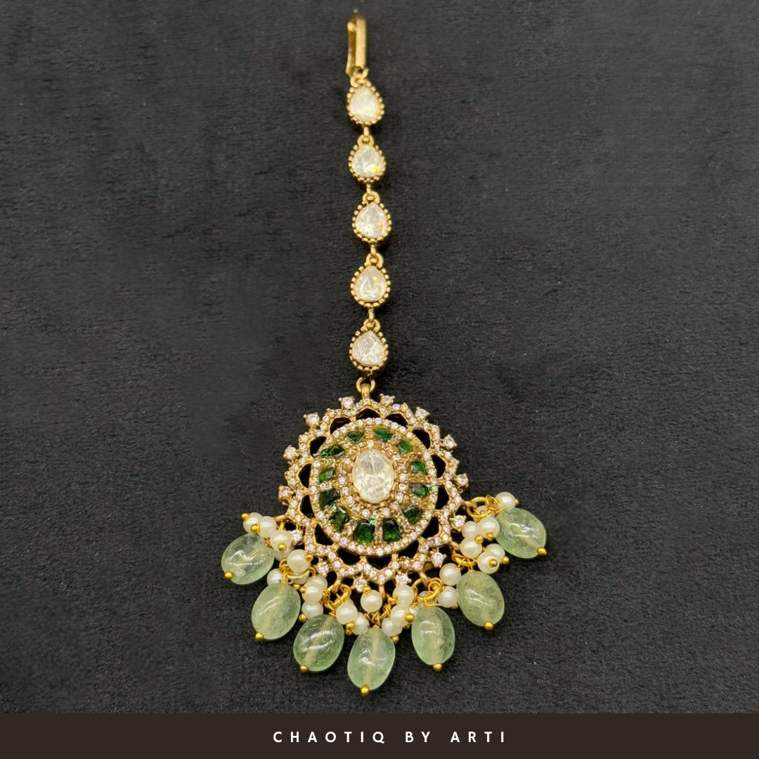 Chandni Gold plated emerald drop maangtikka