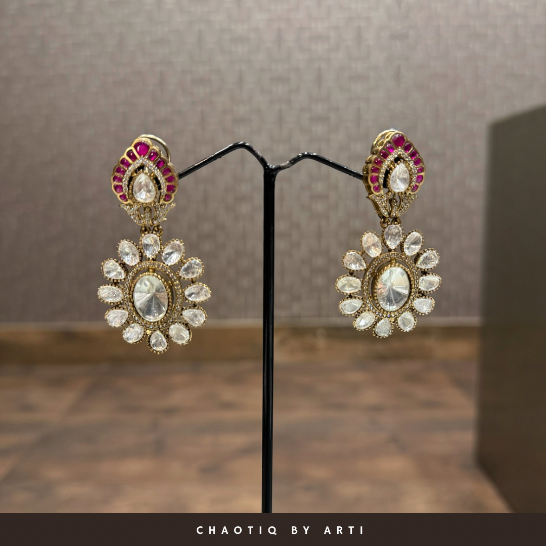 Falguni antique polished Polki and coloured earrings