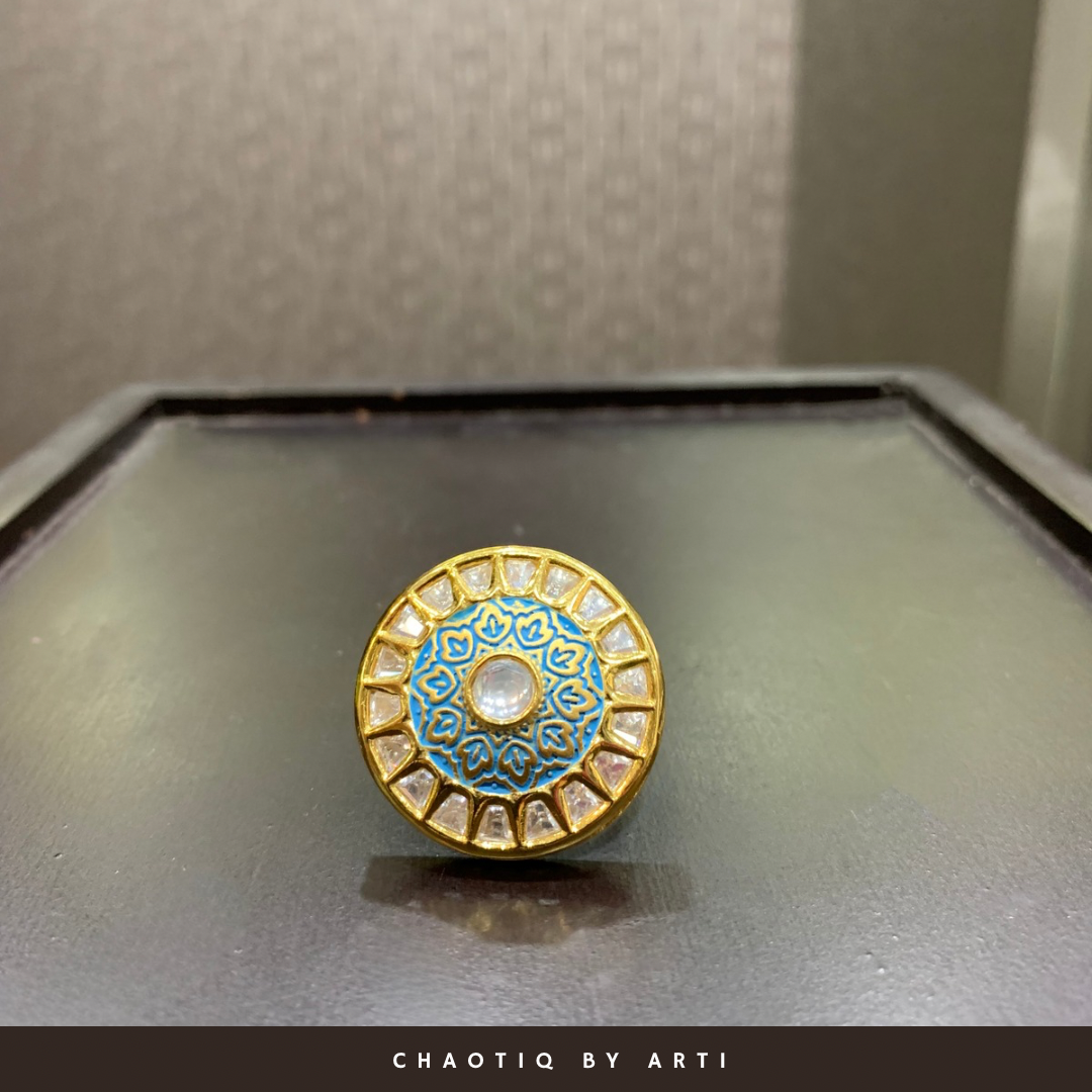 Sasha meenakari and polki ring