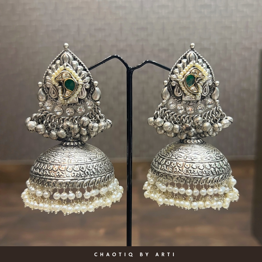 Raha oxidised jhumka earrings