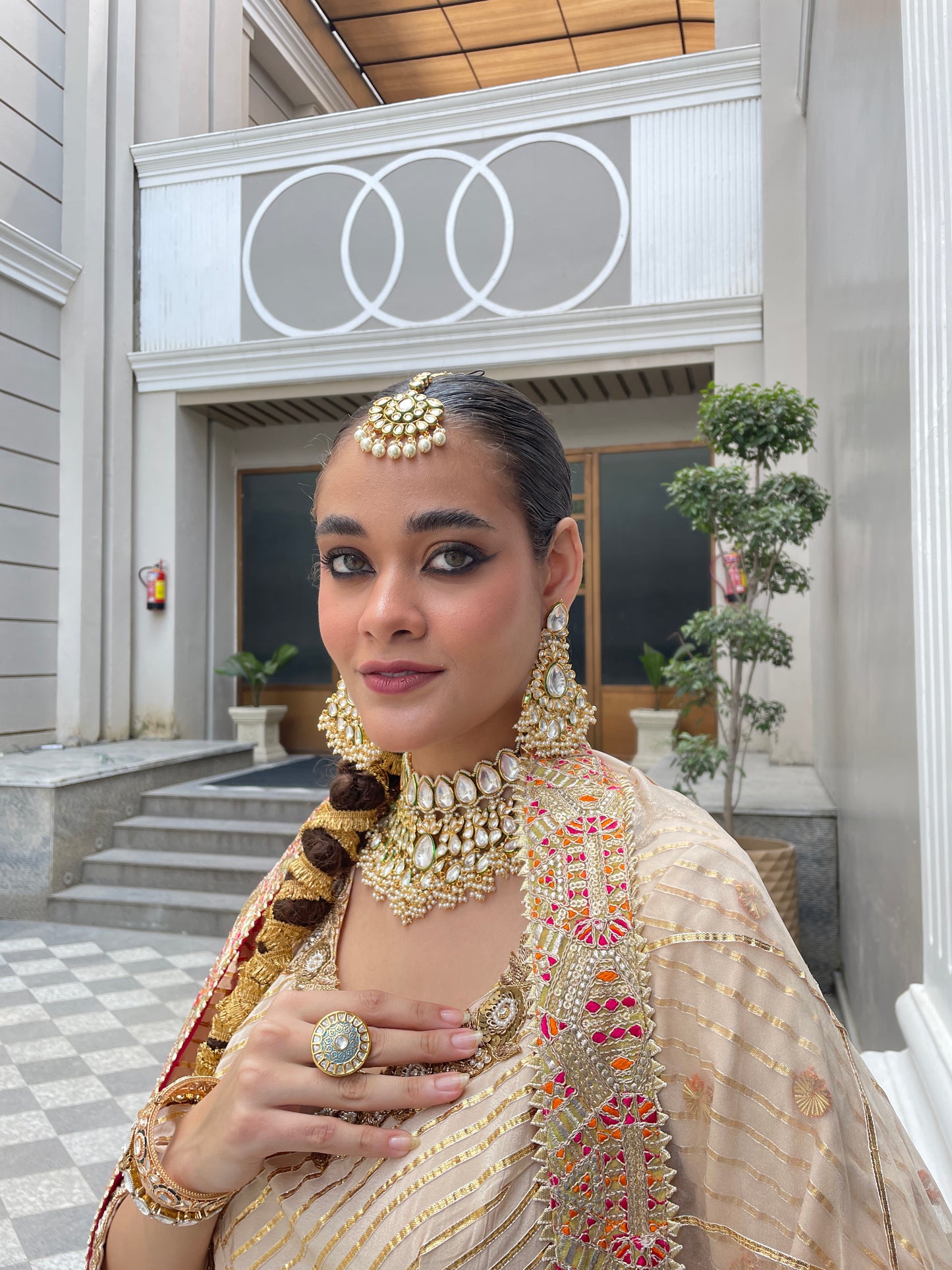 Naseem Gold plated polki and pearl maangtikka