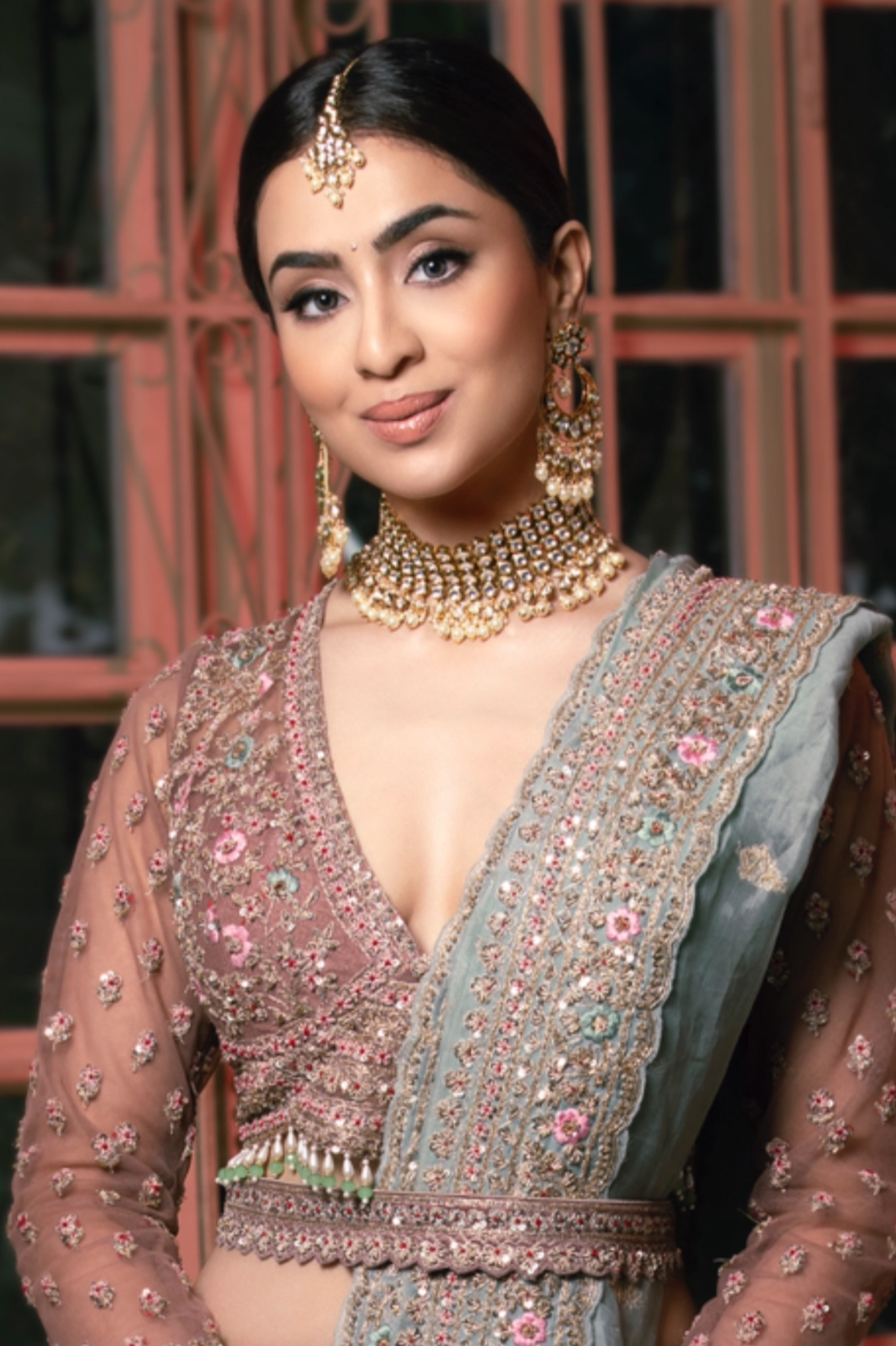 Amreen polki and pearl choker necklace set