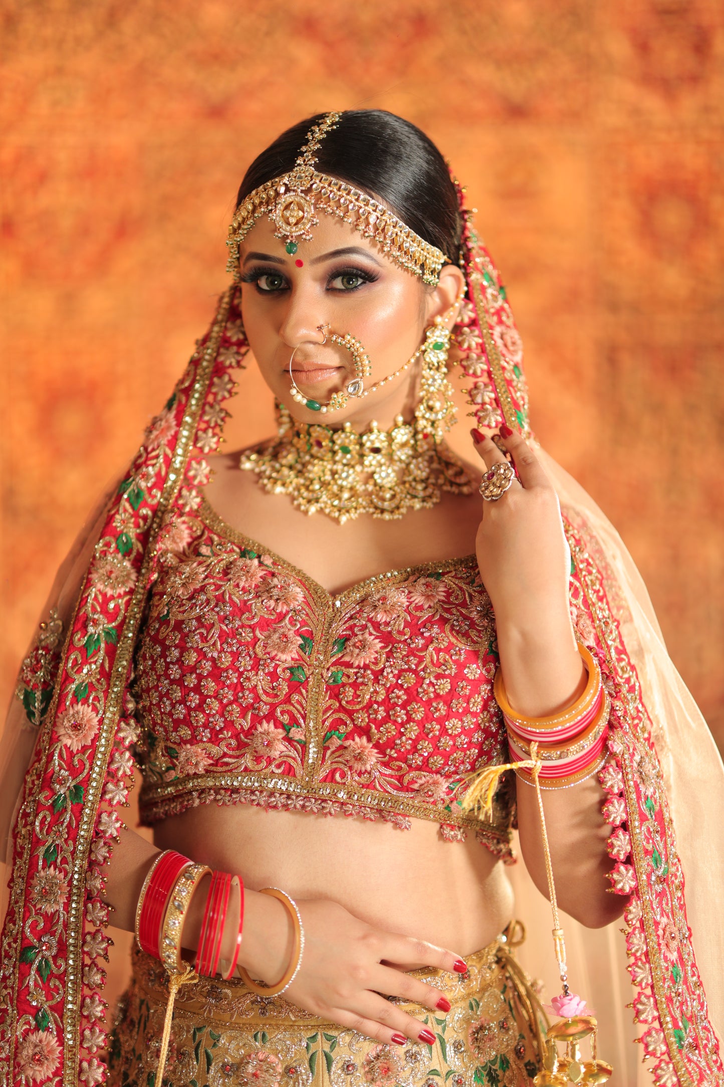 Anah Handcrafted Pearl studded Nath with polki