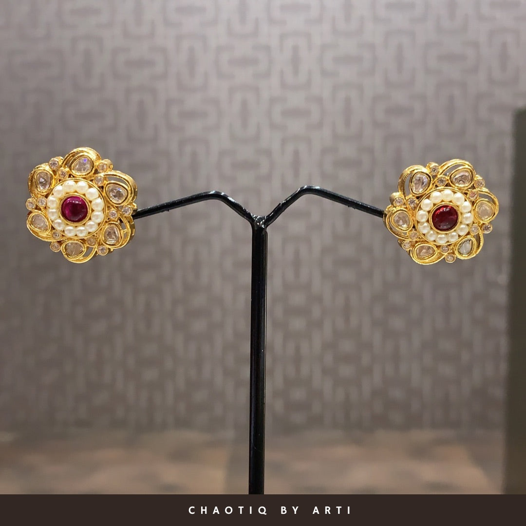 Meher flower shaped polki stud earrings