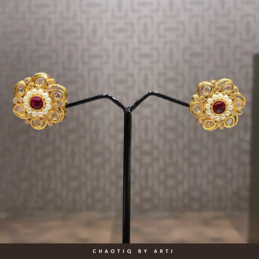 Meher flower shaped polki stud earrings