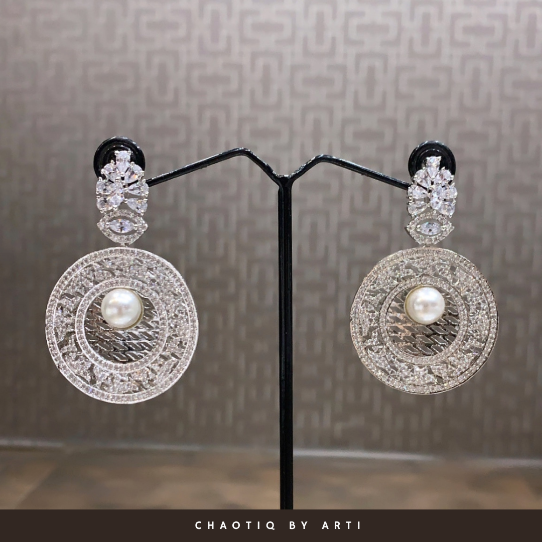 Suhana round diamond pearl drop earrings