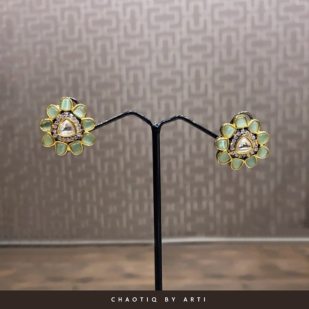 Ananta Flower shaped polki stud earrings