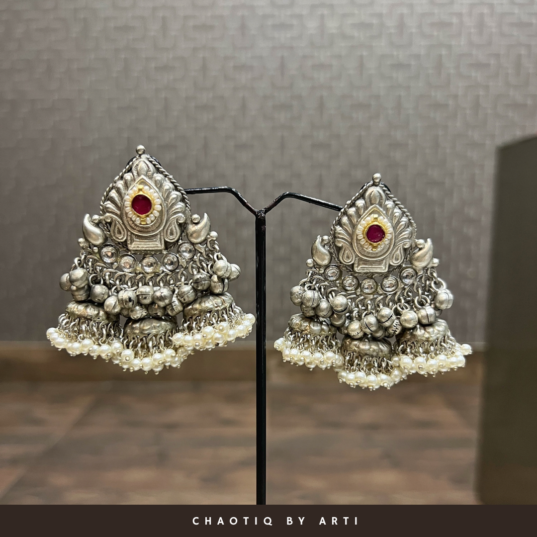 Falguni three jhumka oxidised earrings