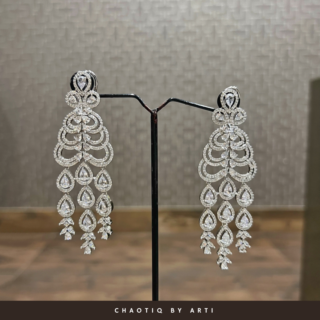 Amreen silver hued long tassel earrings