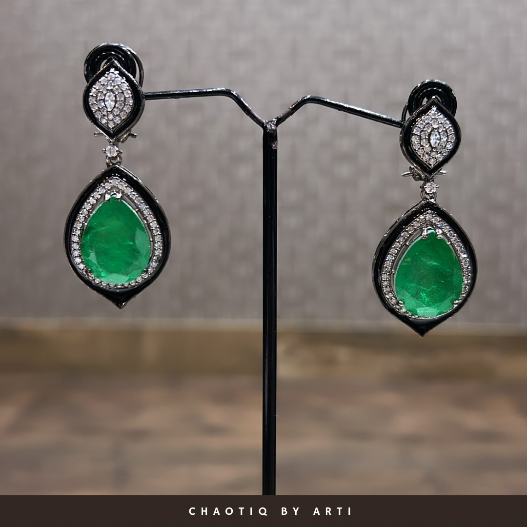 Aara emerald enamel earrings