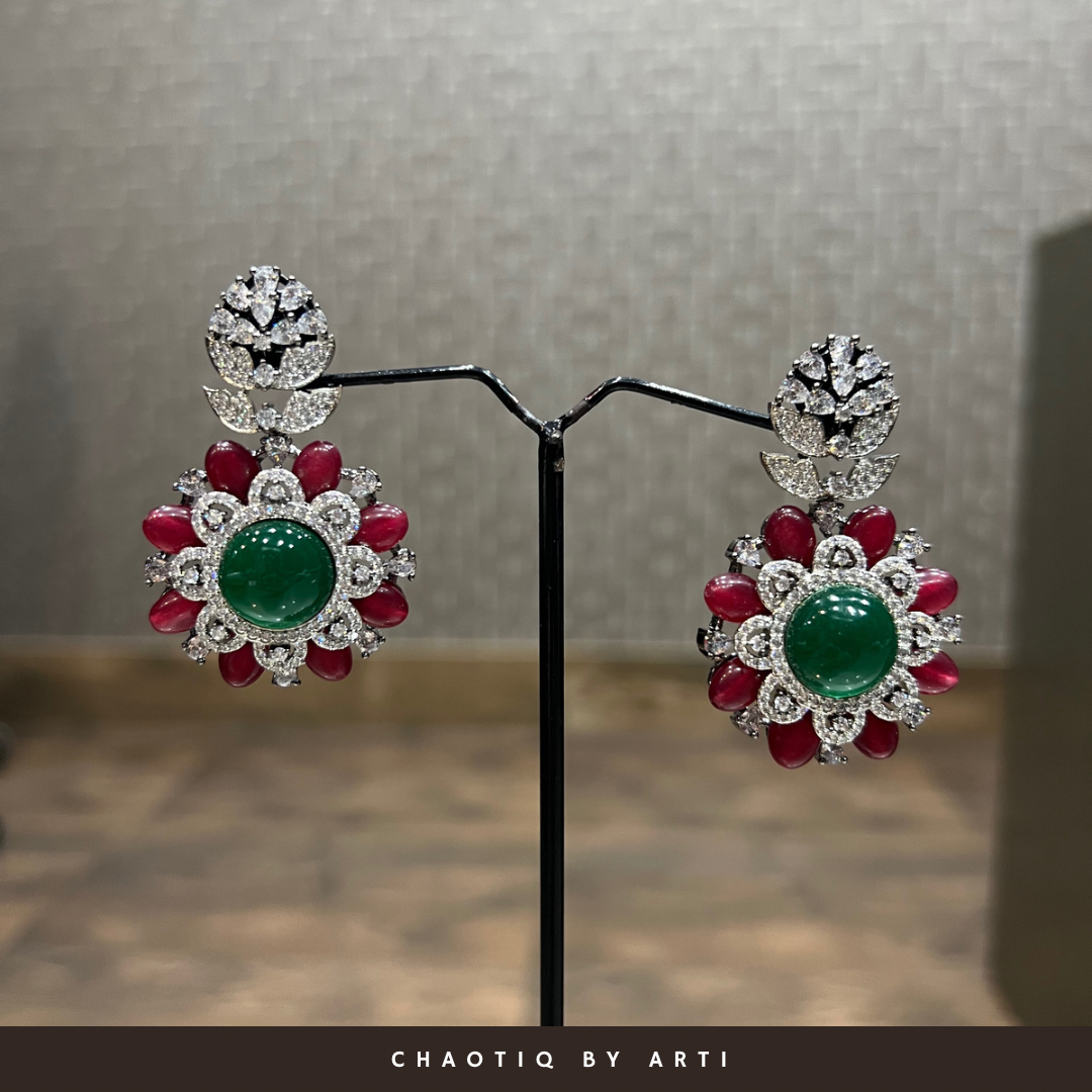 Flower shaped ruby and emerald diamond choker set