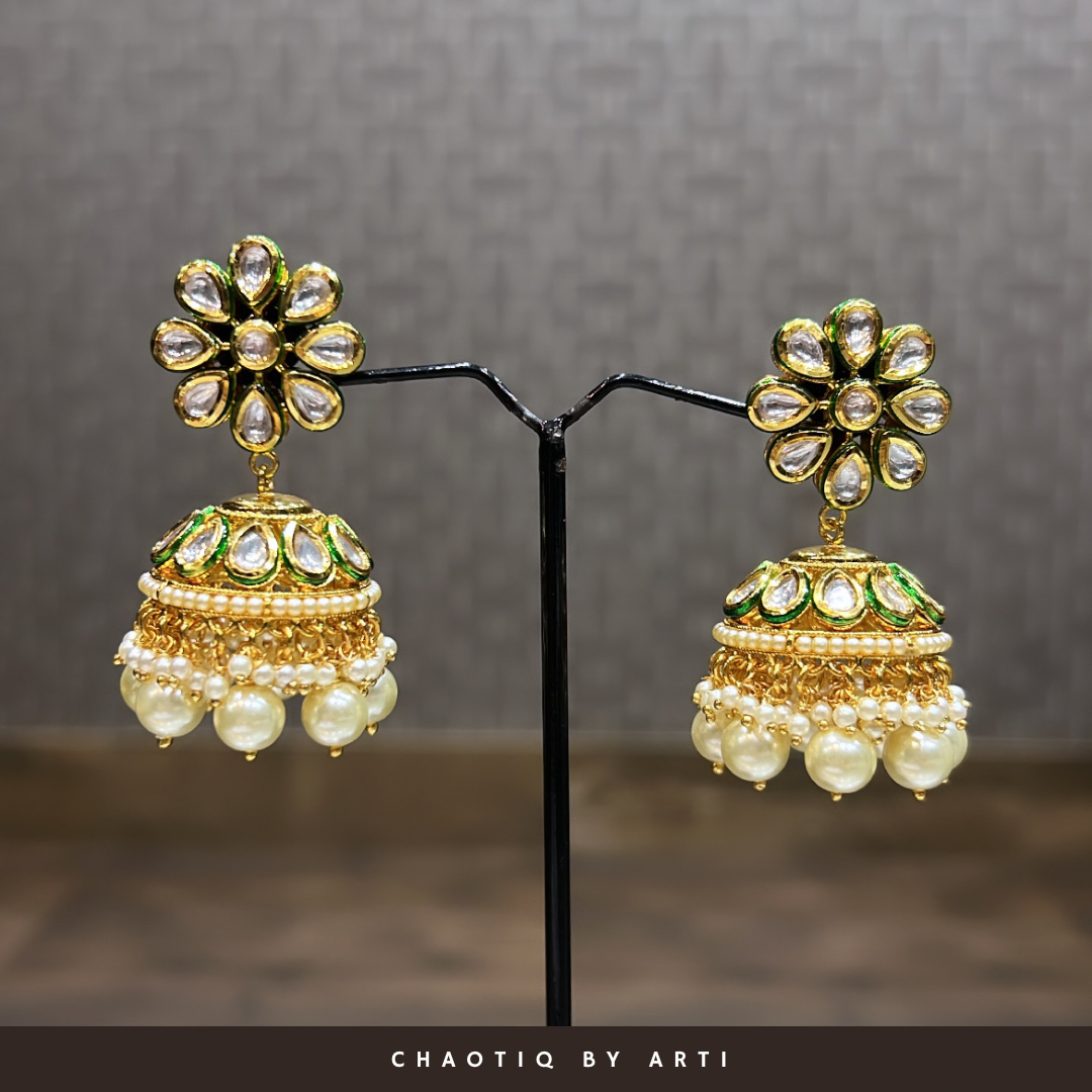 Flower top polki jhumkas