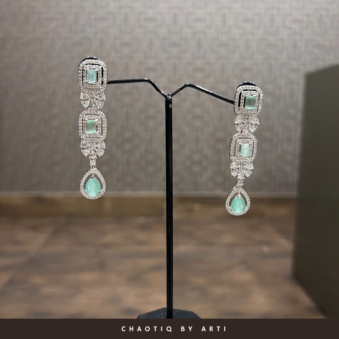 Maharani diamond and mint green studded necklace set