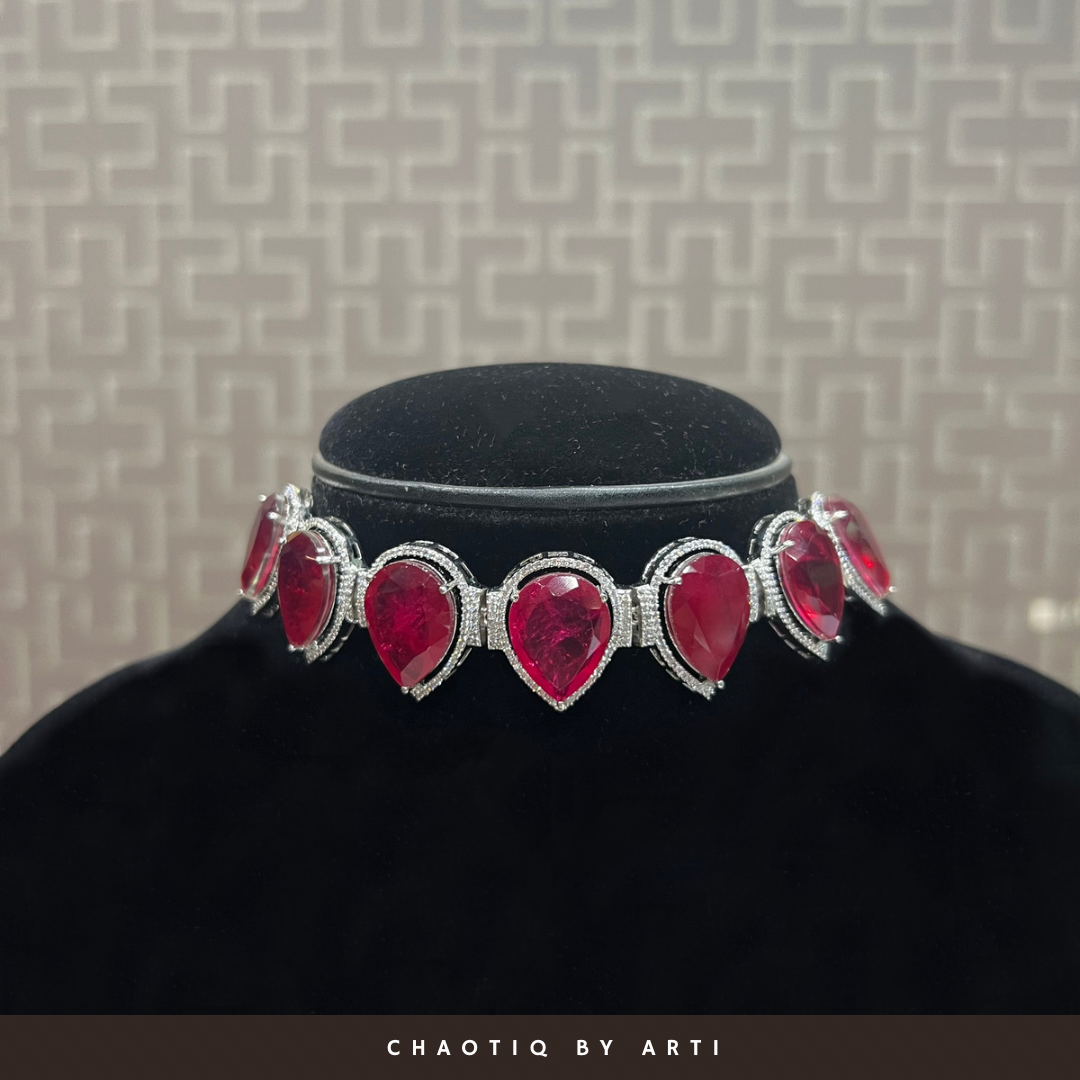 Aisha pear shaped Ruby and diamond necklace set
