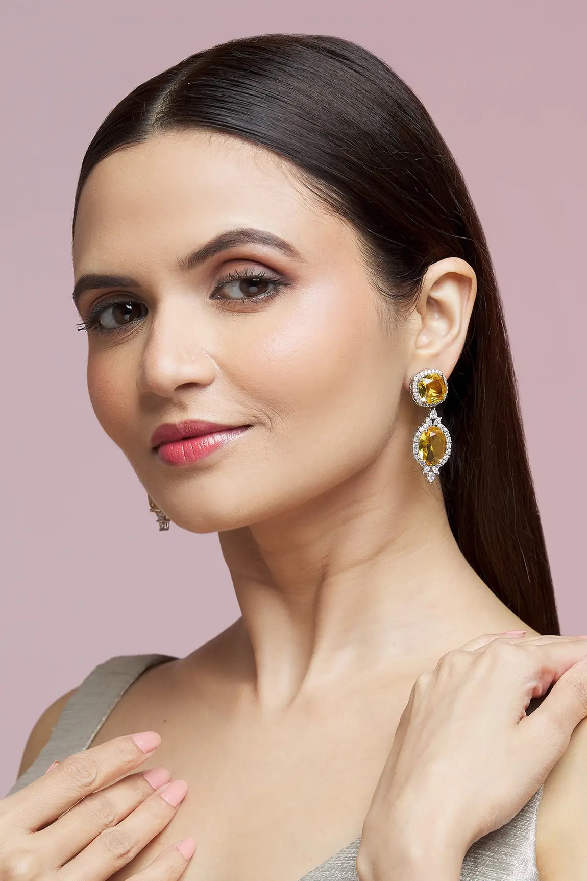 Veera Amber Double Drop Earrings