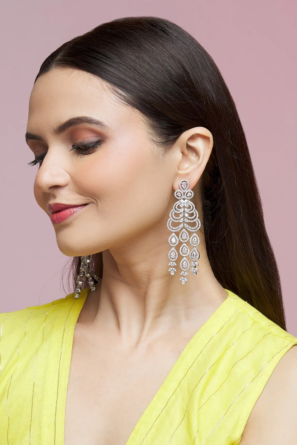 Amreen silver hued long tassel earrings