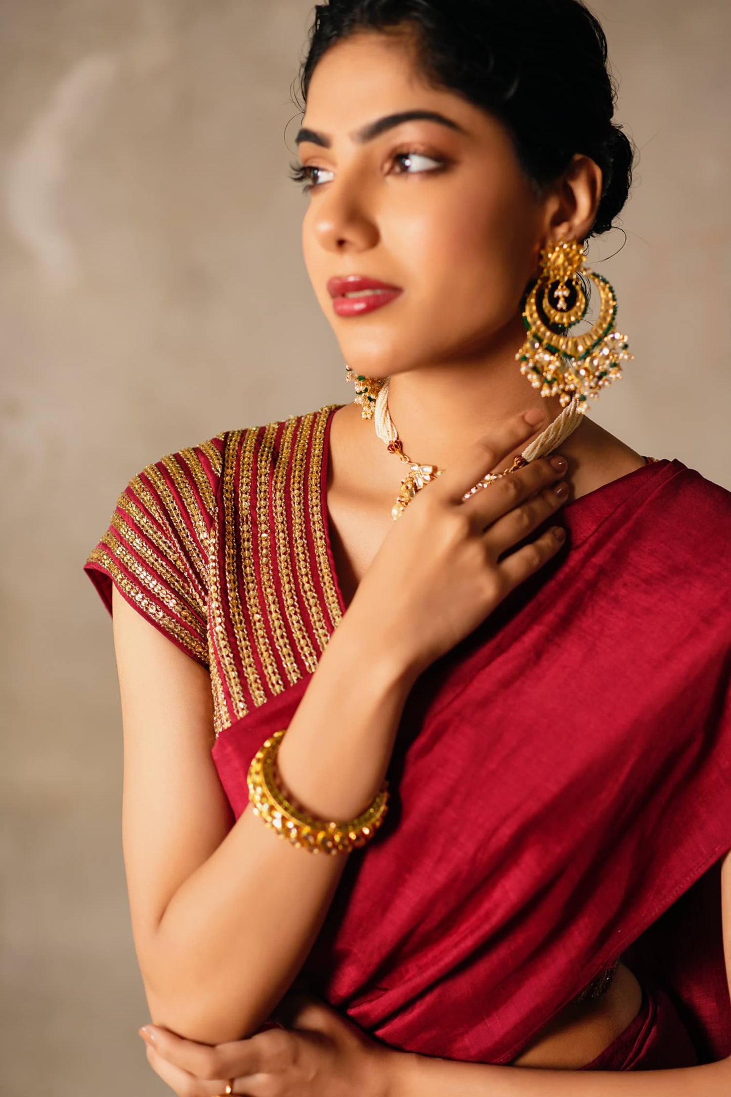 Beeda kundan and pearl chandbali earrings