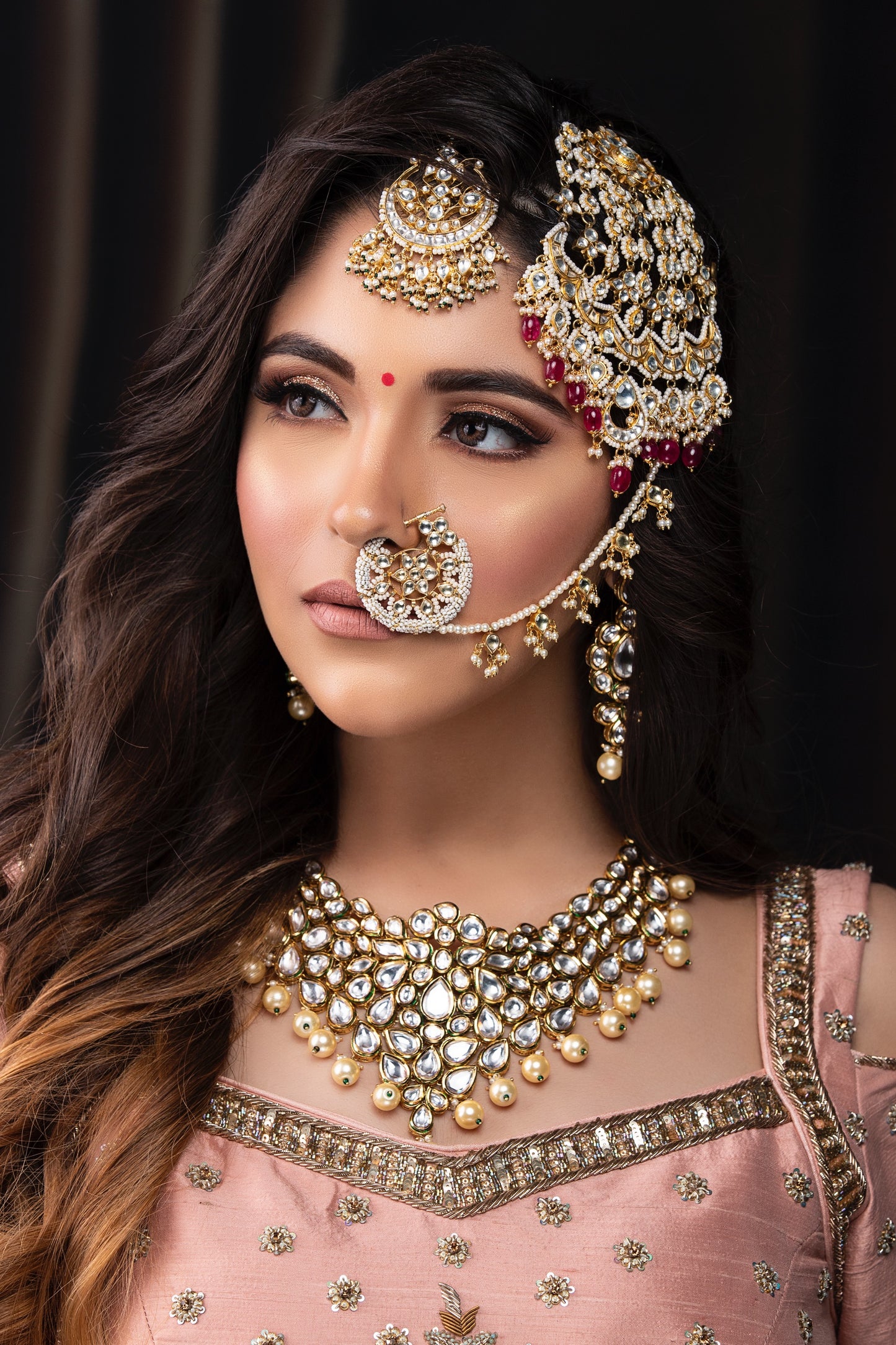 Handcrafted Pearl studded Nath with polki
