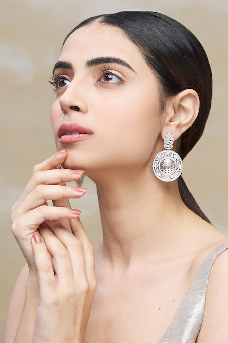 Suhana round diamond pearl drop earrings