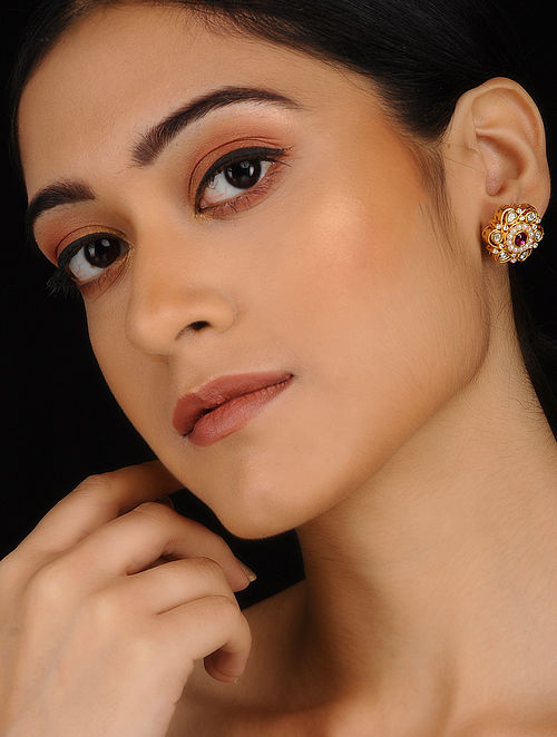 Meher flower shaped polki stud earrings