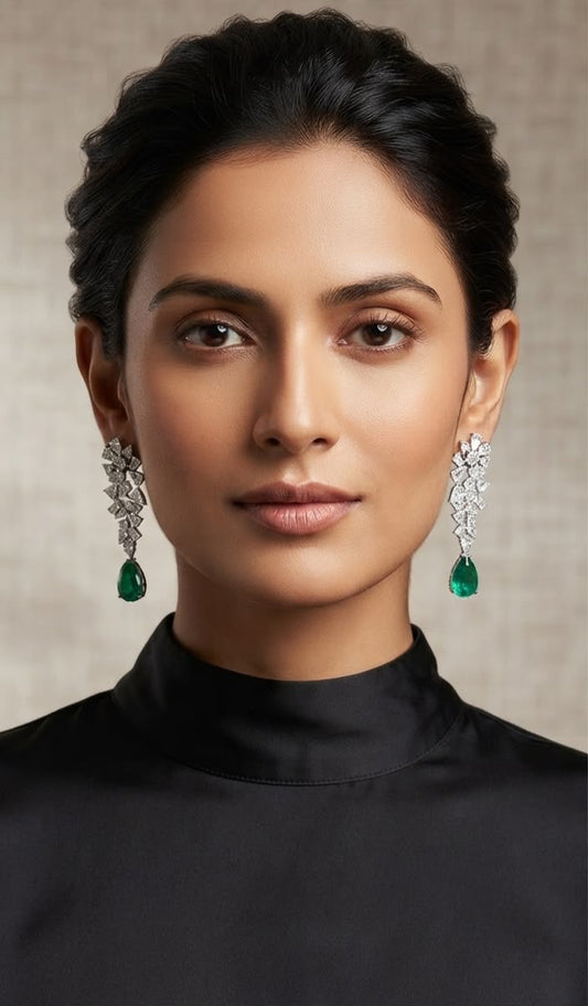 Aayat Long diamond danglers with emeralds stone