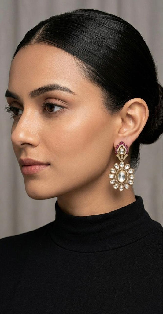 Falguni antique polished  Polki and coloured earrings