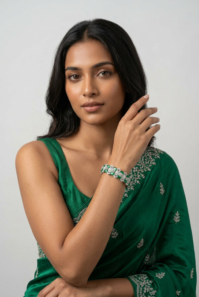 Asma Diamond and Emerald Bangle