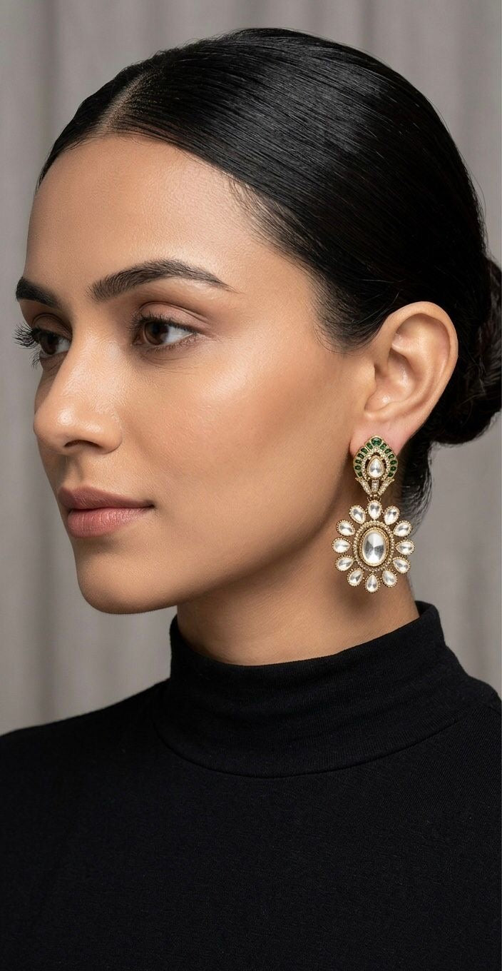 Falguni antique polished  Polki and coloured earrings
