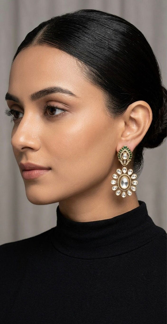 Falguni antique polished  Polki and coloured earrings