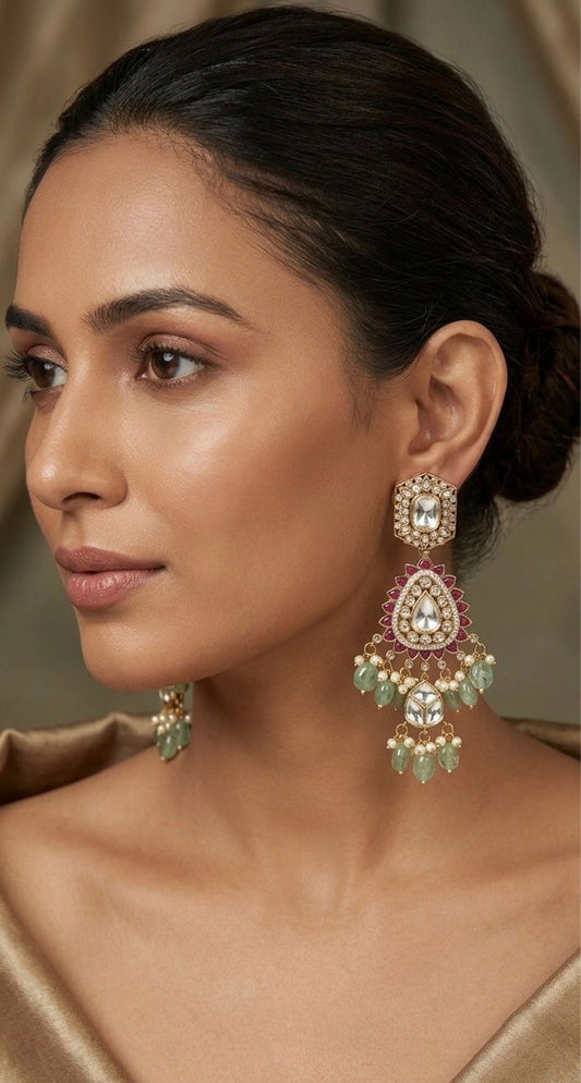 Neesa Polki and Pearl Coloured Earrings