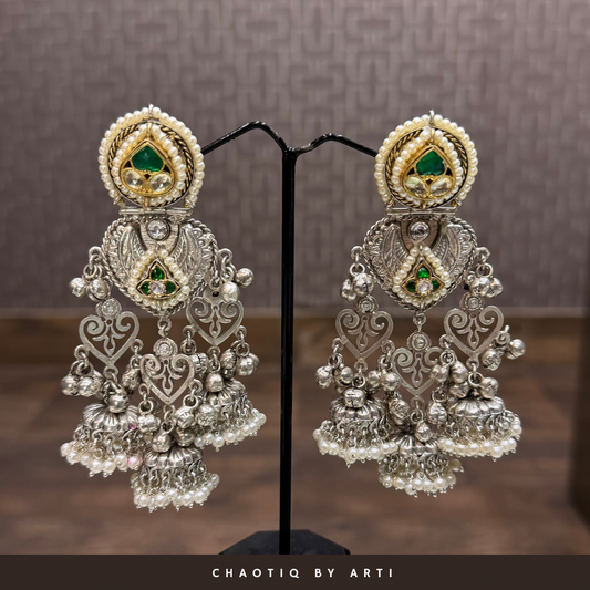 Jahori Statement Tri Jhumka Drop Earrings