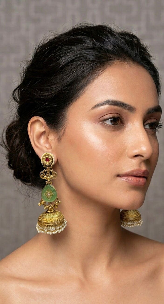 Suhana long gold plated jhumka earrings