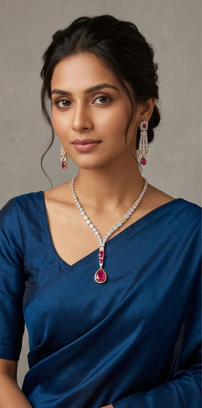 Diamond studded necklace set with ruby stones