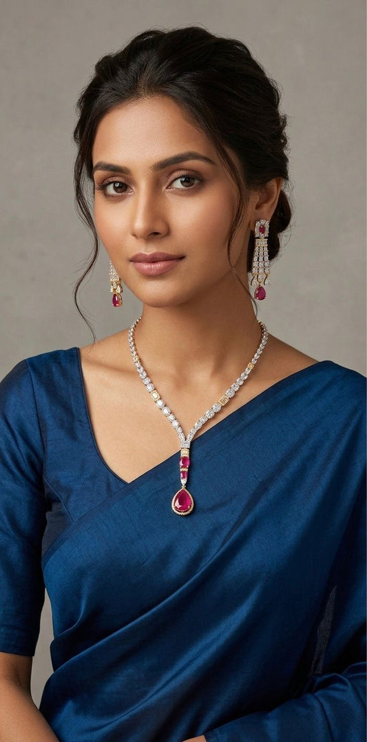 Diamond studded necklace set with ruby stones