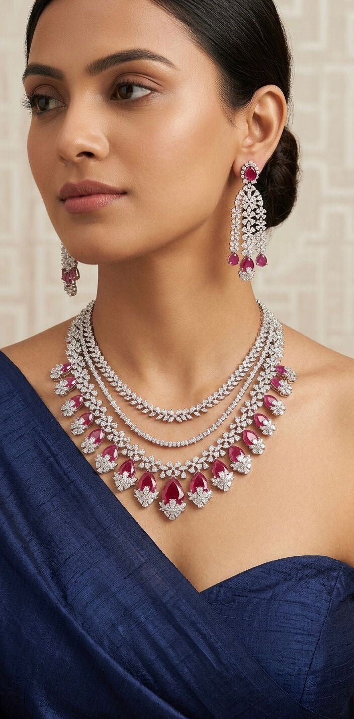 Vamika Ruby & Diamond Layered Necklace Set